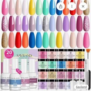 Saviland Dip Powder Nail Kit Starter Set - 20 Colors Multicolor NWT Manicure Set